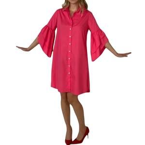 NEW MINAN WONG peony tier sleeve shirt dress in pagoda pink